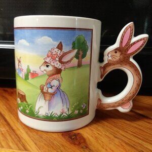 Vintage Easter Coffee Mug Bunny Flat Handle JAPAN